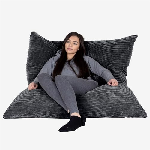 Lounge Pug Pouf Coussin Géant XXL en Velours Côtelé - Grand Coussin d'assise, Pouf Intérieur et Extérieur, Maniable & Polyvalent - Noir