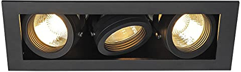 SLV KADUX 3 | Einbauleuchte, Innenbeleuchtung, Deckeneinbauleuchte, LED Spots, Deckenstrahler, Deckenleuchte| Zweiflammig, GU10, rechteckig, schwarz matt, je. max. 50W, inkl. Clipfedern