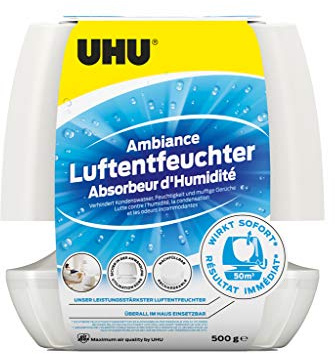 UHU Luftentfeuchter Ambiance, Bekämpft Feuchtigkeit und Schimmel in Wohnräumen von bis zu 50 m³, 500 g, weiß, 48155