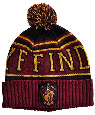 Elbenwald Harry Potter Wintermütze im Gryffindor Hauswappen Design mit Bommel Einheitsgröße für Herren Damen Kinder rot schwarz