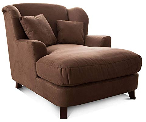 CAVADORE - Poltrona Assado XXL imbottita grande, con piedi in legno e ampio sedile, con 2 cuscini decorativi, 109 x 104 x 145 cm, microfibra di colore marrone