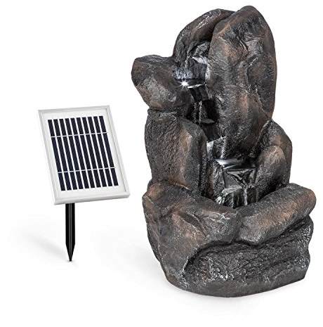 blumfeldt Felsquell - Solar cascade fountain, Garden fountain, LED lighting, 2kW solar panel, 2000mAh battery, Made of frost-resistant polyresin