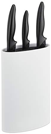 Relaxdays Rangement couteaux, ovale, non garni, avec insert en tiges plastiques, H x L x P 22 x 16,5 x 6,5 cm, blanc
