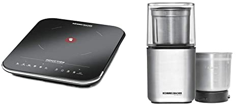 ROMMELSBACHER Einzelkochplatte CTS 2000/IN - Kochzone 145-220 mm, 2000 W, schwarz/silber & Gewürz und Kaffee Mühle EGK 200-2 Edelstahlbehälter mit Schlagmesser & Spezialmesser, Füllmenge 70 g, 200 W