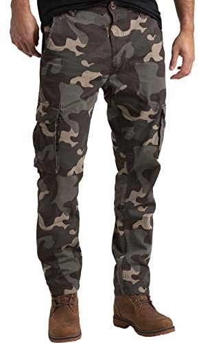 Herren Army Cargo Hose 100% Baumwolle Straight Leg Work Wear Freizeithose Loose Fit Combat Camouflage Arbeitshose (Urwald Camo, 34W / 32L)