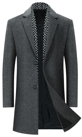 YOUTHUP Men's Wool Coat Thick Mid-Length Winter Trench Coats Stylish Casual Business Peacoat