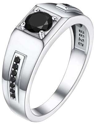 Bandmax Hochzeit Verlobung Solitär Ring 925 Sterling Silber Herrenring mit Schwarzen Zirkonia Größe 67 Ehering Partnerring Verlobungsring Schmuck