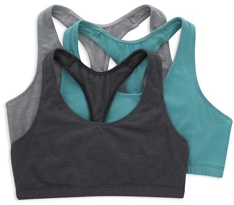 Hanes Bralette de algodón con Espalda en T para Mujer (Paquete de 3), Jaspeado concreto/Verde Isle/Gris Cielo Jaspeado, XXL
