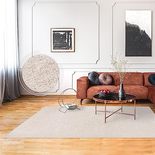 Paco Home Teppich Wohnzimmer Schlafzimmer Kurzflor Waschbar Bis 30 Grad Einfarbiges Design Meliertes Muster Weich Moderne Deko, Grösse:200x280 cm, Farbe:Creme