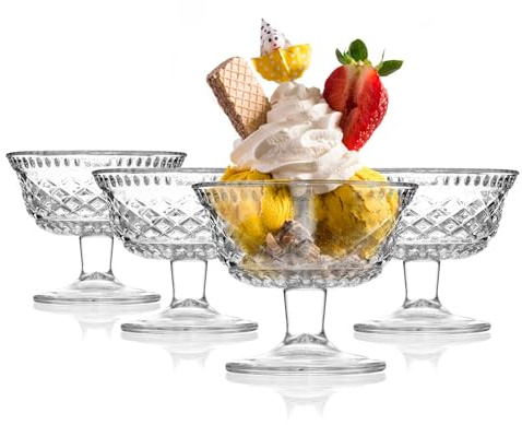 Muldale Set of 4 Ice Cream Bowls - Cut Glass Trifle Bowl Set - Individual Trifle Dishes - Sundae Glasses 11 cm - Vialto Design, MD10VTB11X4, Transparent