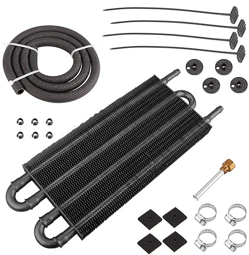 MUGE RACING Universal 5/16 Transmission Oil Cooler Kit, Aluminium alloy 4 Row Remote Power Steering Transmission Oil Cooler Kit(Black)