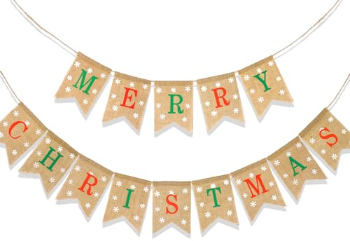 HOWAF Feliz Navidad Pancarta - 3M Banderín de Arpillera Rústica para Decoración Interior Exterior - Banner para Pared Casa Actividad Christmas Bunting