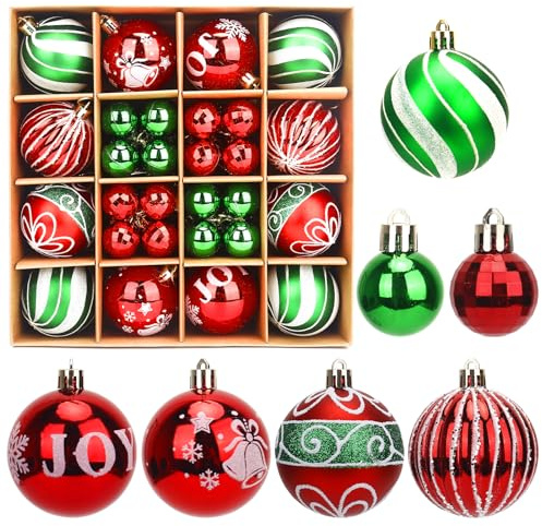 44pcs Christmas Tree Baubles Shatterproof Decorations Christmas Tree Balls Red Ornaments Xmas Baubles set for Xmas Decorations Hanging Ornaments, Home Party Festive Decor