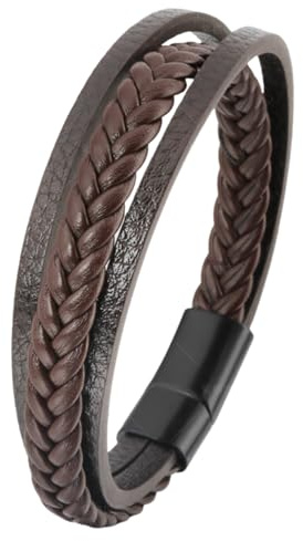 Pulsera de Hombre de Cuero Auténtico Trenzado a Mano, Brazalete Masculino de Moda Estilo Étnico, Pulsera de Cuerda con Hebilla Magnética Elegante y Moderna, Joya Casual Ideal para Regalo