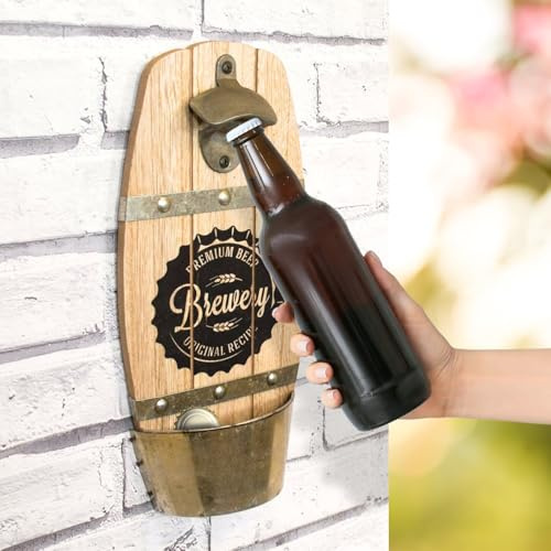Marco Paul Décapsuleur mural en forme de tonneau de bière pour bar, cuisine en bois de style rétro vintage (logo de brasserie)