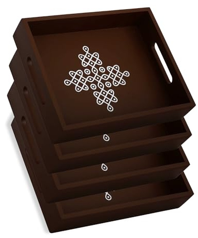 Coffee Table Tray with Handles, Return Gifts for Pooja, Return Gifts for Housewarming, Return Gifts, Indian Return Gifts, Indian Return Gifts for Pooja Bulk - 10 X 8 X 2 Size (4, Brown)