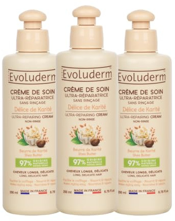 EVOLUDERM - Crème de Soin Ultra-Réparatrice Délice de Karité - 200 ml - 97% d'Origine Naturelle - Végan - Fabrication Française - Lot de 3 x 200 ml