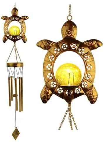 Sea Turtle Solar Wind Chimes, Waterproof Color Changing Crackle Glass Ball Wind Chimes Solar Lights with LED Light for Mom/Grandma Birthday Gift Yard Garden Decoration