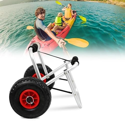 Fiqops Carrito de kayak de aluminio, plegable hasta 80 kg, carro de transporte para barcos, canoa o kayak, carro de barco con correa tensora, carrito de kayak portátil, para canoas y amantes del