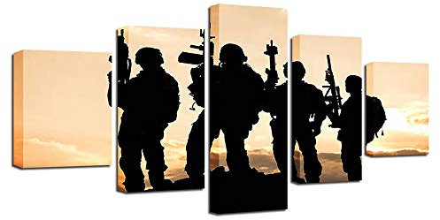 RFCKMIRZ 5 Teiliges Kunstdruck Xxl (200X100Cm) Bild Soldat Wandbilder Modern Poster Gemälde