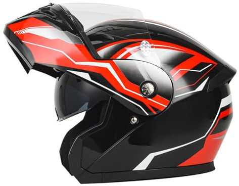 RYDZCLH Casque De Moto Modulaire, Casque Intégral Rabattable Approuvé Dot, Casque À Double Visière Intégré pour Hommes Et Femmes, Casque De Cyclomoteur De Vélo De Rue,Black Orange,L 59~60cm