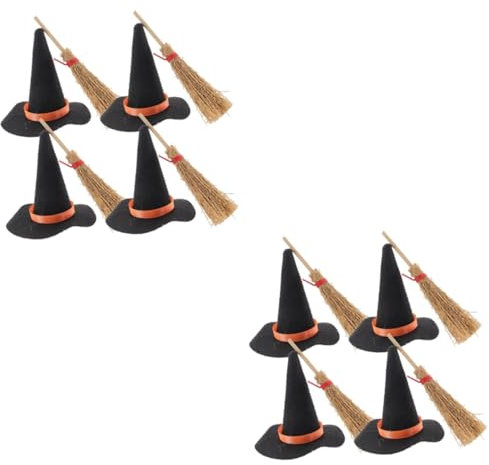 Amosfun 16 Stück Halloween Hexenhut Mini Partyhüte DIY Zubehör Hexenhut Miniatur Dekorationen Mini Winziger Hut Und Besenhut Winzige