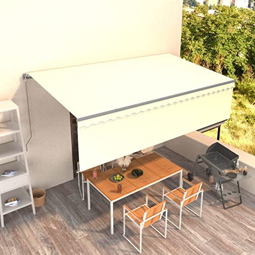 Tenda da Sole Retrattile Manuale Bulliing 5x3 m Crema, Tenda da Sole Avvolgibile con Parasole, Telaio in Alluminio, Tettuccio Resistente al Sole e Impermeabile