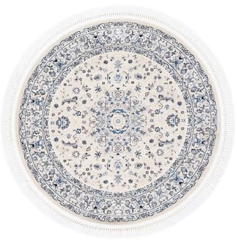 carpetfine Orientteppich Nain Diane Creme Ø 240 cm Rund | Tradtioneller Teppich für Schlaf- und Wohnzimmer