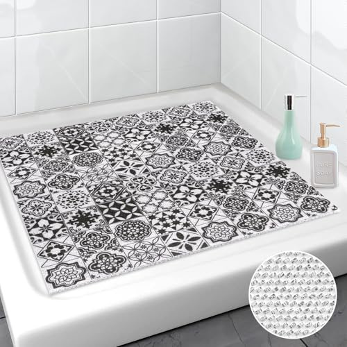 Lurowo Duschmatte rutschfest 75x75 cm, Duschmatte PVC-Luffa, Weich Komfort Duscheinlage rutschfest, schnell trockend Antiruschmatte Dusche für Badezimmer Duschwannen (Schwarz, 75 x 75 cm)