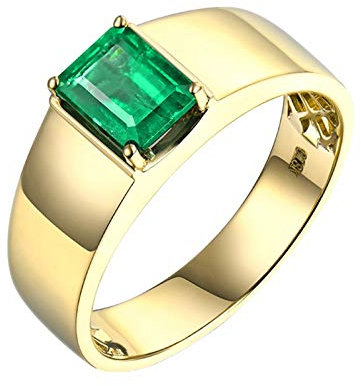Beydodo Herren Ringe Gold 585 Echtgold, Verlobungsring Bandring Solitär mit 1.5ct Smaragd Hochzeitsringe Eheringe Nickelfrei Gr.58 (18.5)