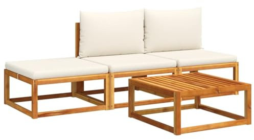 vidaXL 4-TLG. Gartensofa-Set mit Kissen Holz Akazie & Rattan