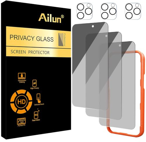 Ailun 3 Pack Privacy Screen Protector for iPhone 16 Pro Max [6.9 inch]+ 3 Pack Camera Lens Protector,Dynamic Island Compatible,Anti Spy Tempered Glass[9H Hardness][Not for iPhone 16e/16/16Pro/16Plus]