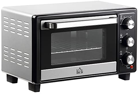 HOMCOM Horno Eléctrico de Sobremesa 16L 1400W Horno Portátil Mini Horno con 3 Modos de Calor Temperatura hasta 230 ℃ Temporizador Bandeja de Horneado y Rejilla 44x32x28,1 cm Plata