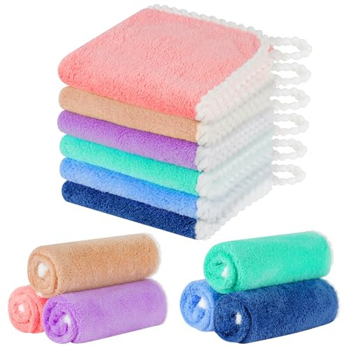 Aolso Babywaschlappen, 6 Stück Korallenvlies Gesichtstuch, Mehrweg Baby Waschlappen als Ersatz für Feuchttücher, Kleine waschbare mini Baumwolltücher, Baby Handtücher Handtuch für Babys（30x30 cm）