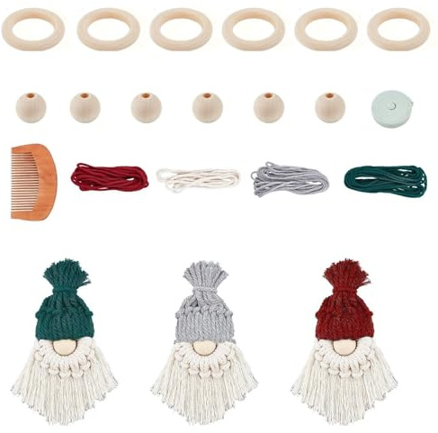 HNLMZ Weihnachtsmann Weihnachtsschmuck,6 Stück Makramee Weihnachts Bastelset,Weihnachtsbaum Makramee DIY Kit,Makramee Gnomes Set für Dekorieren von Weihnachtsbäumen, Fenstern, Wänden, Türen