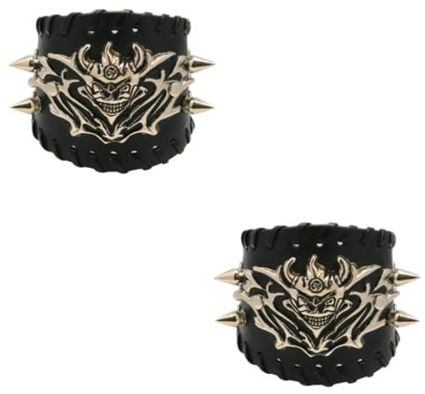 LIFKOME 2stücke Punk Lederarmband Für Herren Verstellbares Breites Ghost Armband Aus Hochwertigem Leder Mit Nieten Einzigartiges Accessoire Im Gothic Stil Für Rock-fans