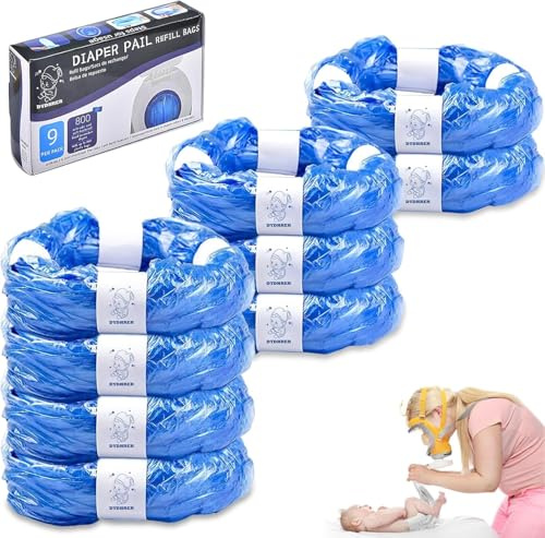 DYDHRER 9 Stück Nachfüllfolie für Windeleimer,kompatibel mit tommee tippee,Extrem Ergiebig,100% Recyceltes Material,Geruchsdichte Windeleimer Nachfüllkassette/Eingedickte (Blau)