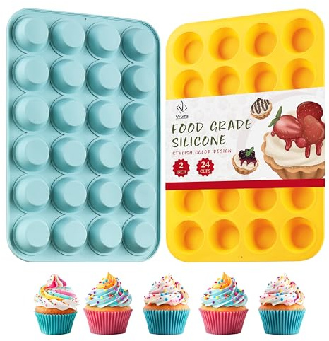VRUIFA 2PCS Silicone Mini Muffin Pan, 24 Cups Nonstick Mini Cupcake Pan for Baking, BPA Free and Dishwasher Safe, Great for Making Muffin Cakes, Tart, Bread and Egg Bites