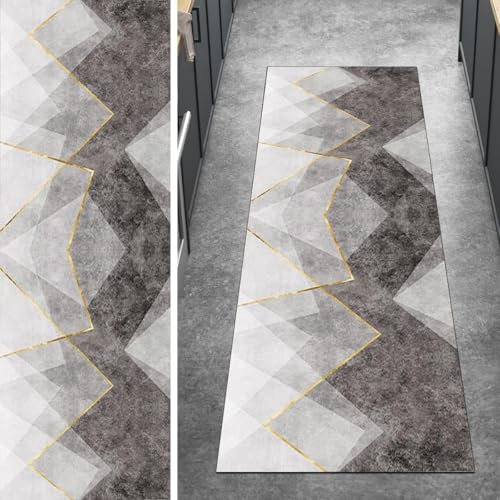 Ymural Teppich Läufer Flur Grau Küche rutschfest Modern 80x200CM Teppichläufer Lang Läuferflur Meterware Kurzflor Polyester Korridor Schlafzimmer