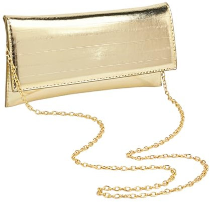 Pandalein Damen Leder Clutch Elegant Abendtasche Glitzer Brauttasche Kettentasche Handtasche Envelope Crossbody Bag mit Kette für Hochzeit Wedding Prom Party (Gold)