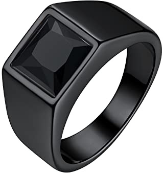 Bestyle Anillo de Hombre Anillos Sello Cuadrado Anillos Sello para Hombre Anillos con Piedra Negro Anillo Acero Inoxidable Hombre Talla 22.25