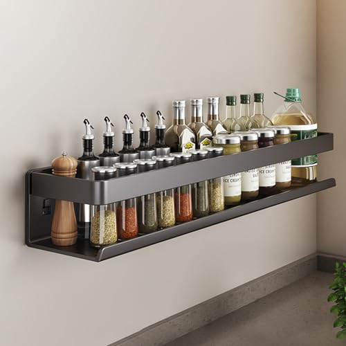 Naturepanda KüChenregal Wand,GewüRzregal HäNgend,GewüRzregal Mit Stange,GroßEr KapazitäT,Mit Haken,Mit Handtuchhalter,Zur Aufbewahrung Von GewüRzbehäLter Und KräUtern