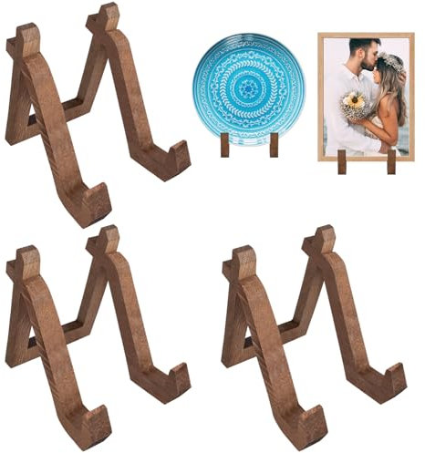 GOMETY 3 Stück Tellerständer zur Aufsteller - 16,5 CM Tellerhalter, Tellerst äNder Holz,Hölzern Teller Ständer, Bilderrahmen Halterung