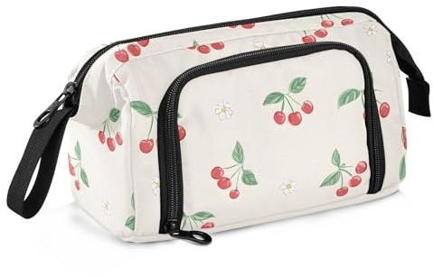 OWFKAY Estuche para lápices de gran capacidad, organizador para escuela, universidad, oficina, para adolescentes, niñas, adultos, estudiantes, diseño de cerezo rojo, Patrón de flor de cerezo rojo