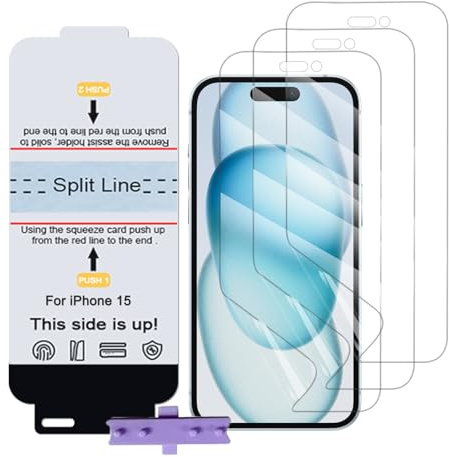 SLBESTLUC Pellicola Protettiva per iPhone 15, 3 Pezzi Pellicola TPU per Telefono Facile Applicazione, Trasparente HD Morbida Display ID Impronte Digitali,(Non Vetro Temperato)