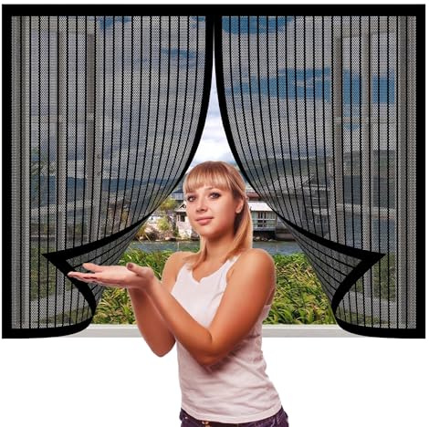 Mosquitera para Ventanas de Techo 233 x 217 cm sin Taladrar Mosquiteras Anti Insectos Repelente de Mosquitos Reforzada para Puertas Correderas Balcones Terraza, Negro