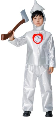 Shukqueen Costume da boscaiolo in latta, per ragazzi, per Halloween, con top, pantaloni, cappello e orologio, taglia M
