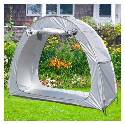 2 PCS Bike Tent Outdoor Storage Waterproof Can Be Spliced Bicycle Covers Outdoor Storage Waterproof for 2/3/4/5 Bikes Plastic Sheds,Silver