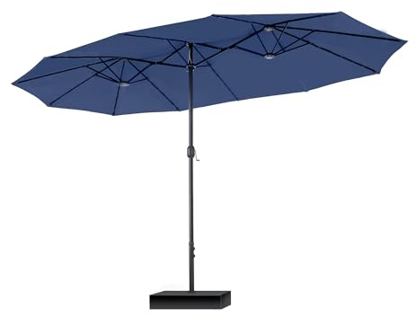 PHI VILLA Sonnenschirm Rechteckig mit Ständer Groß 270x450cm für Garten Terrasse Gartenschirm mit Kurbel UV Schutz Parasol Windfest