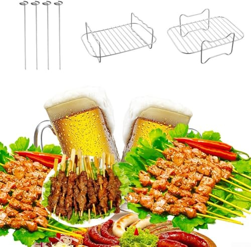 Support à brochettes et accessoires de barbecue en acier inoxydable pour des repas savoureux (grille à 4 broches)
